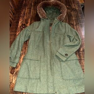 Pendelton Vintage Wool Coat size 10 Fur Trimmed Hood